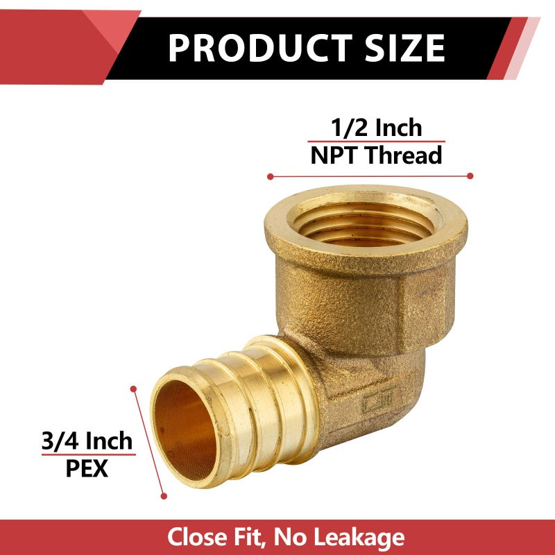 EFIELD (Pack of 5) EFIELD Pex 3/4"x 1/2" Female Threaded NPT Elbow Adapter Brass Crimp Fittings,(PEX1807301-5PCS) - Image 2